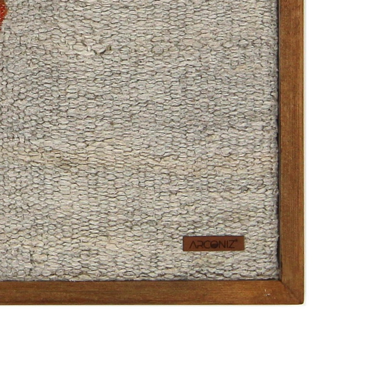 Solid wood frame corner and Arconiz maker's label - WA-BUL-RED-5050-046