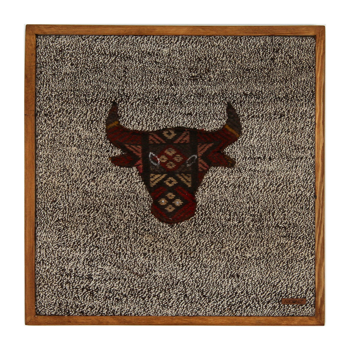 Deep Burgundy Kilim Bull woven wall art 20" x 20" - WA-BUL-DEE-5050-047 - Arconiz