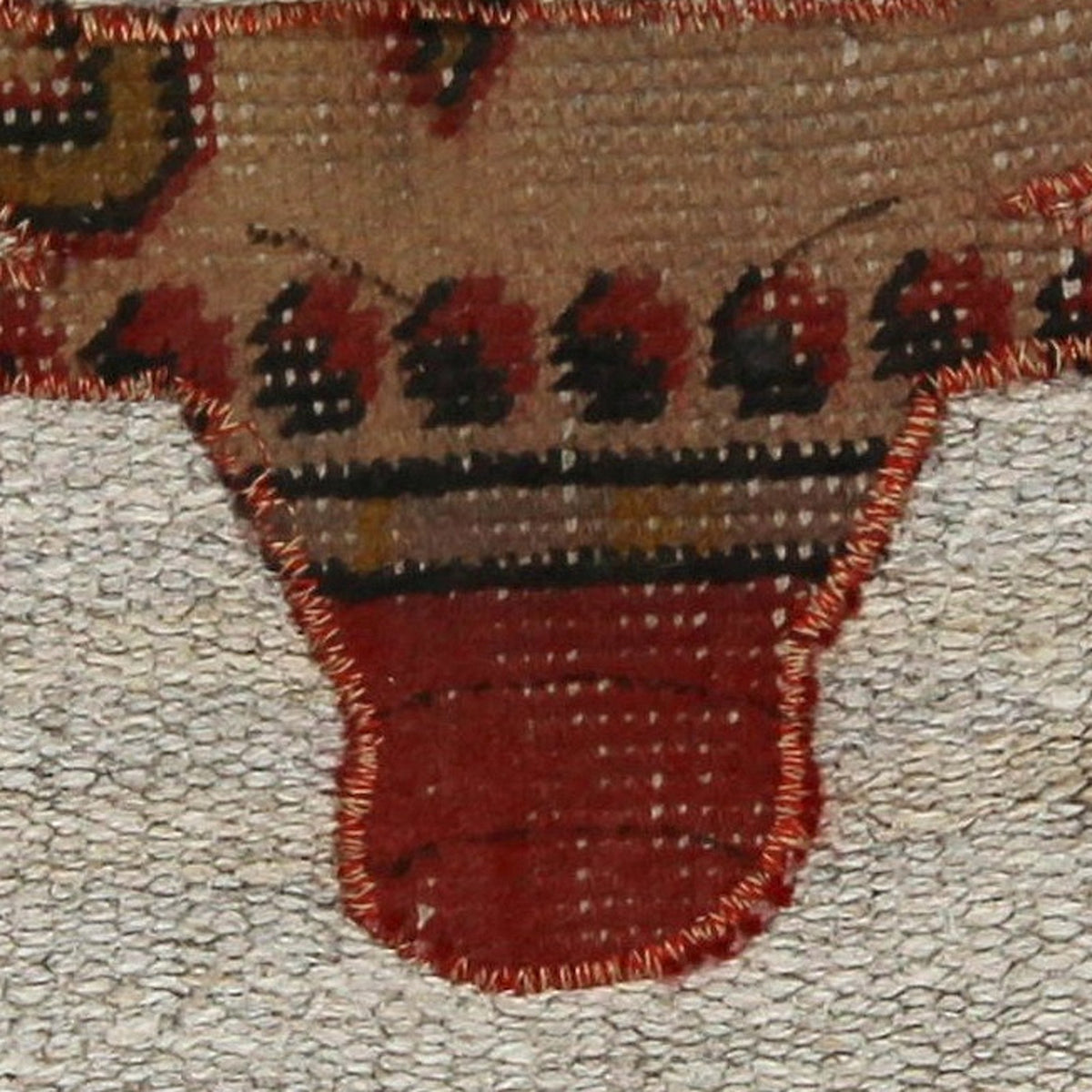 Close-up of the handwoven kilim weave - Tan & Red Kilim Bull on Pale Sage - WA-BUL-TAN-5050-048 - Arconiz