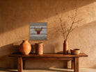 Tan & Red Kilim Bull on Grey Band woven wall art shown hanging in a styled room, for scale - WA-BUL-TAN-5050-049
