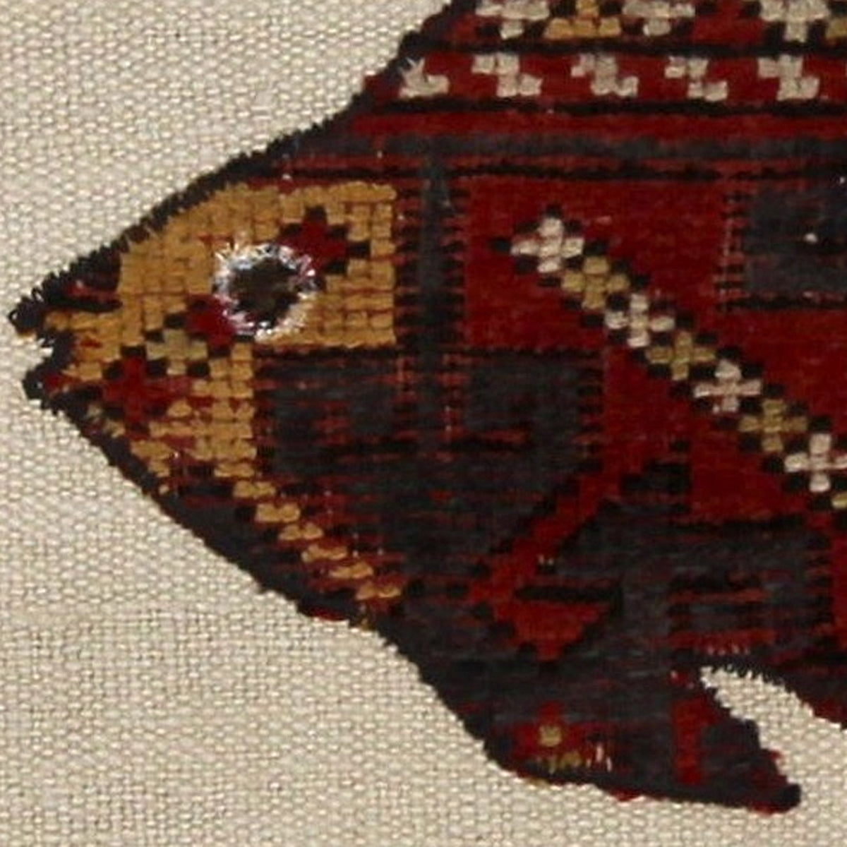 Close-up of the handwoven kilim weave - Red & Ochre Kilim Fish on Cream - WA-FSH-RED-8855-053 - Arconiz