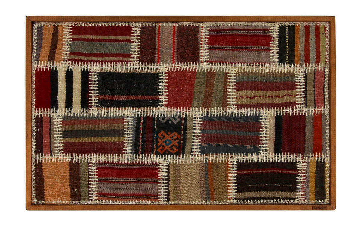 Rust, Black & Cream Kilim Patchwork woven wall art 35" x 22" - WA-PCH-RUS-8855-055 - Arconiz