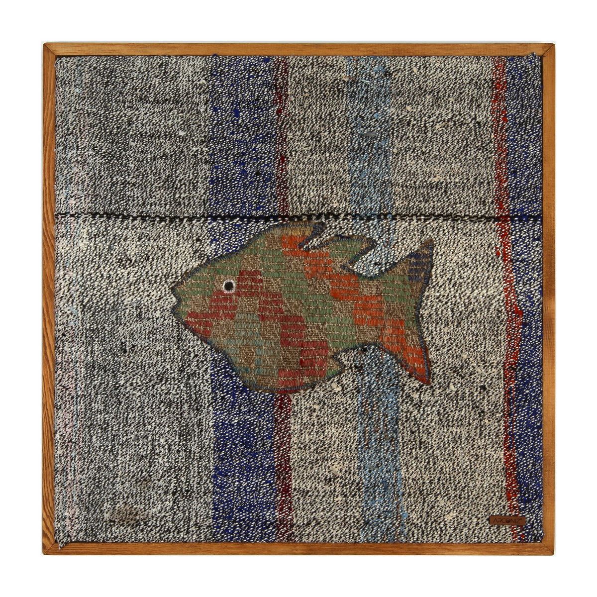 Olive & Coral Kilim Fish woven wall art 24" x 24" - WA-FSH-OLI-6060-056 - Arconiz