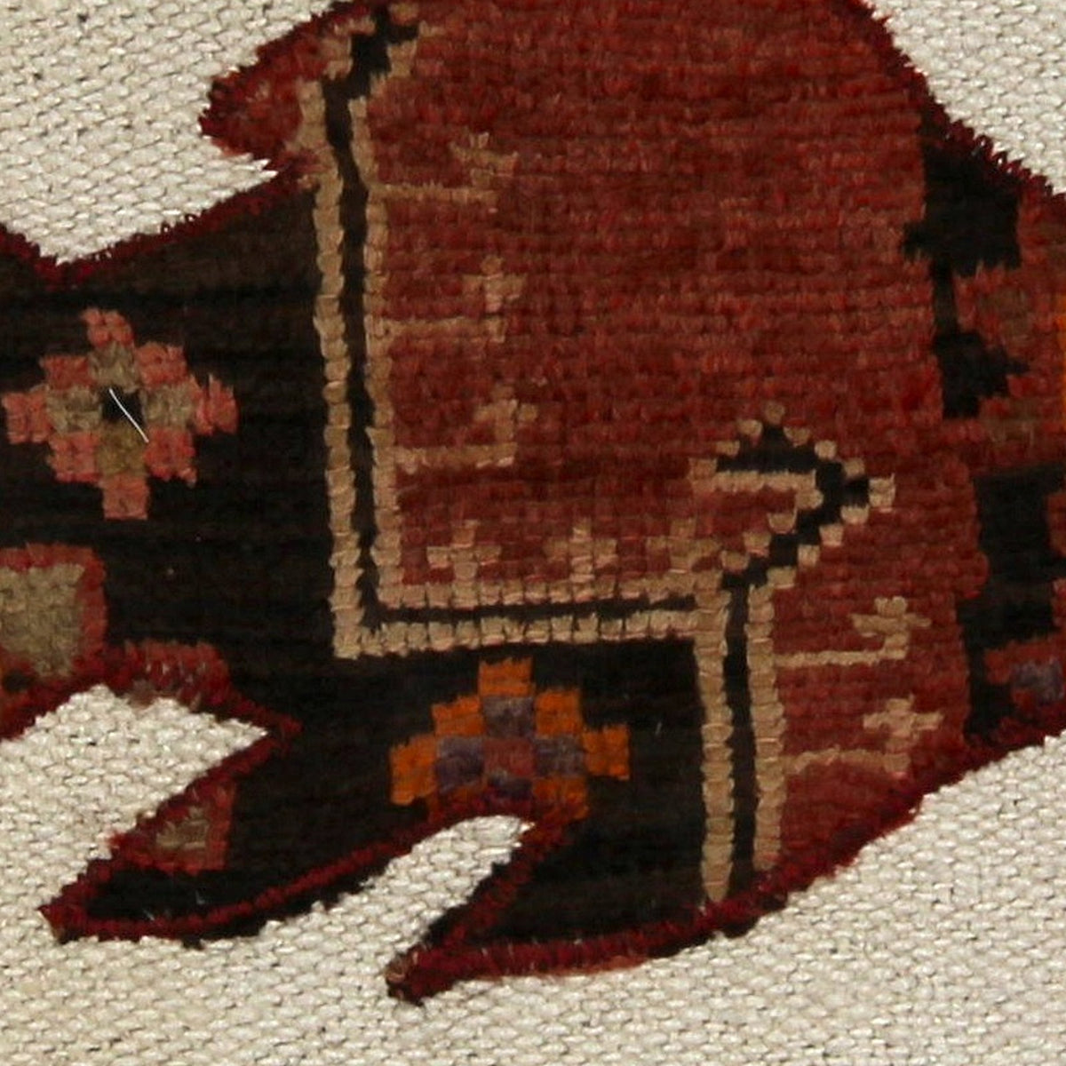 Close-up of the handwoven kilim weave - Deep Red Kilim Fish on Cream & Black Band - WA-FSH-DEE-6060-057 - Arconiz