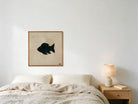 Near Black Kilim Fish on Cream woven wall art shown hanging in a styled room, for scale - WA-FSH-NEA-6060-058