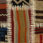 Close-up of the handwoven kilim weave - Red, Cream & Navy Kilim Patchwork on Multicolor - WA-PCH-RED-6595-060 - Arconiz