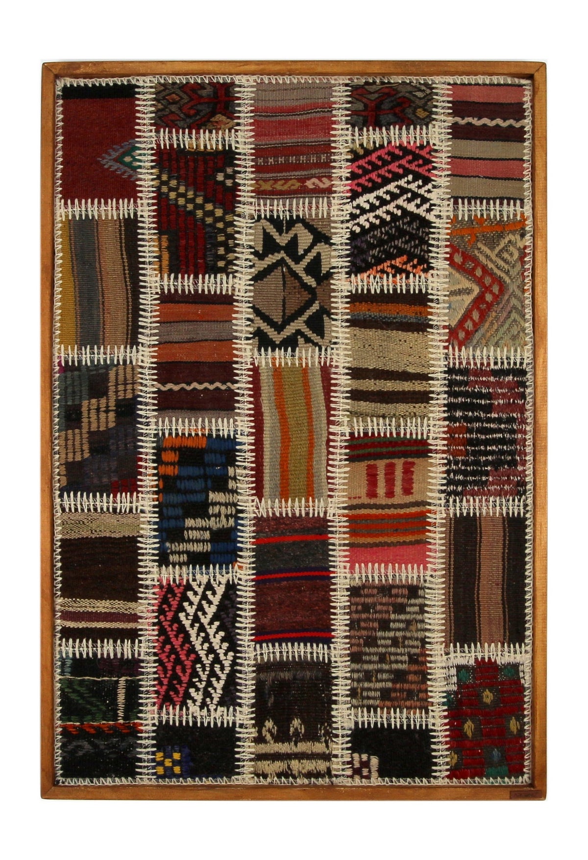 Red, Cream & Navy Kilim Patchwork woven wall art 26" x 37" - WA-PCH-RED-6595-060 - Arconiz
