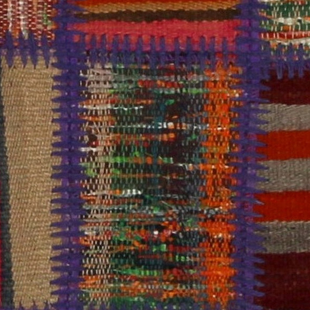 Close-up of the handwoven kilim weave - Violet, Red & Teal Kilim Patchwork on Jewel Multicolor - WA-PCH-VIO-6595-061 - Arconiz