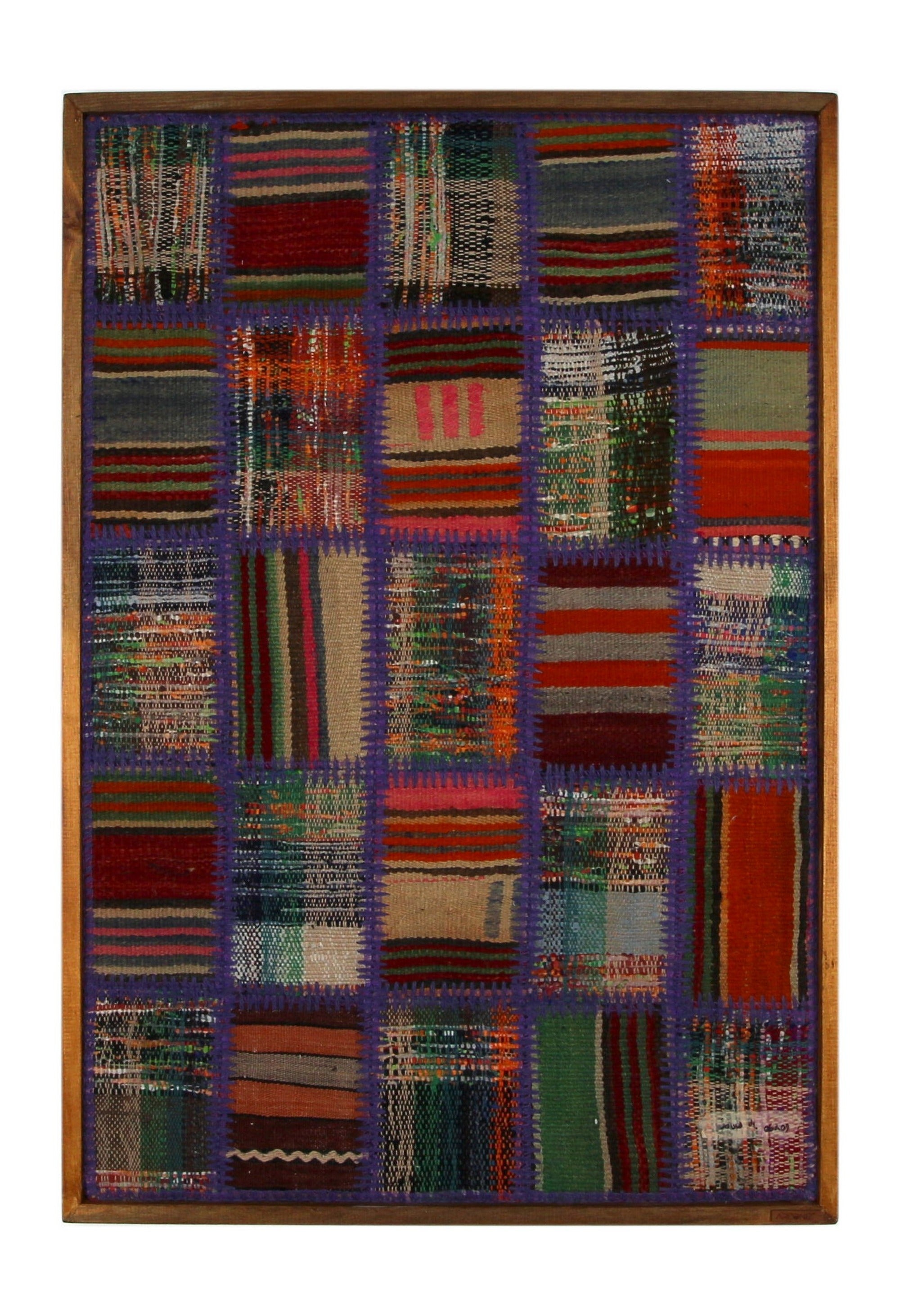 Violet, Red & Teal Kilim Patchwork woven wall art 26" x 37" - WA-PCH-VIO-6595-061 - Arconiz