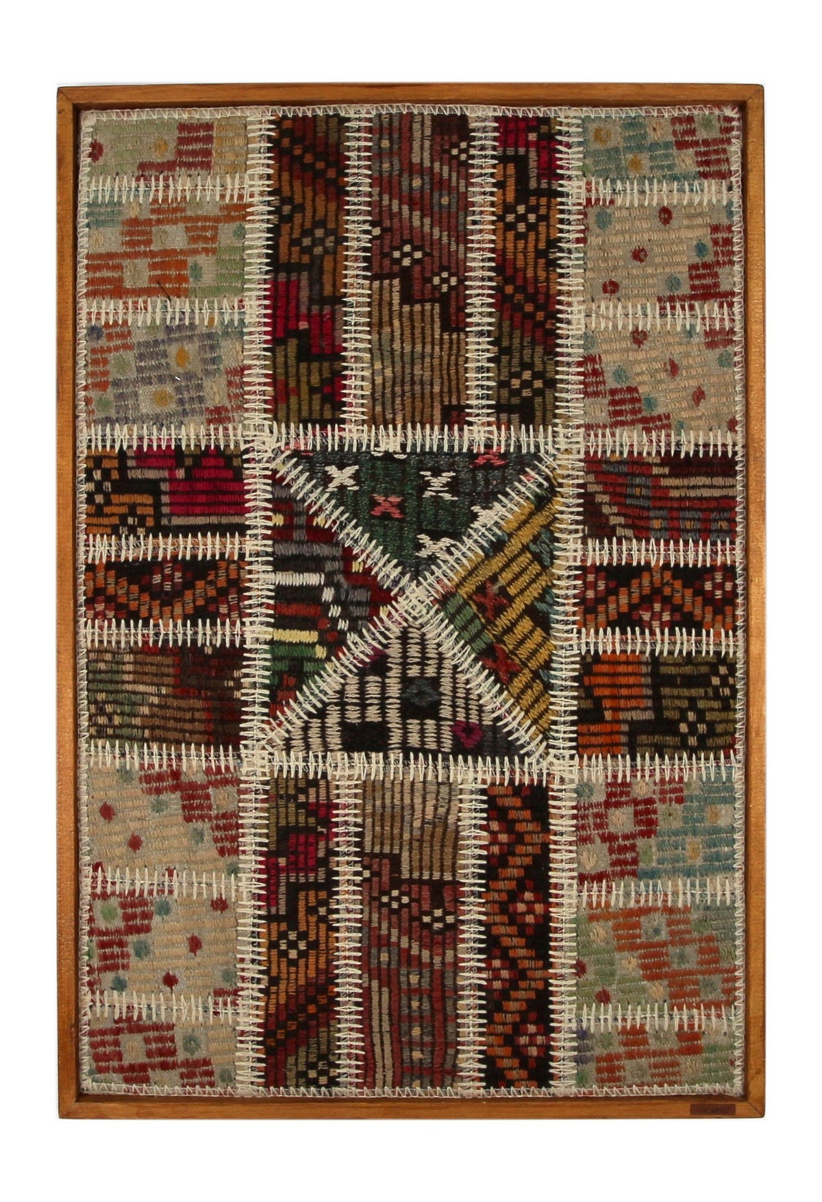 Rust & Black Kilim Patchwork woven wall art 26" x 37" - WA-PCH-RUS-6595-062 - Arconiz