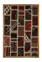 Black & Ivory Kilim Patchwork woven wall art 26" x 37" - WA-PCH-BLA-6595-063 - Arconiz