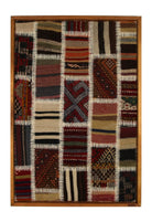 Cream & Black Kilim Patchwork woven wall art 26" x 37" - WA-PCH-CRE-6595-064 - Arconiz