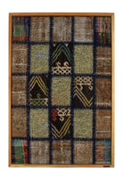 Navy & Tan Kilim Patchwork woven wall art 26" x 37" - WA-PCH-NAV-6595-065 - Arconiz