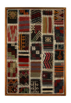 Gold & Ivory Kilim Patchwork woven wall art 26" x 37" - WA-PCH-GOL-6595-067 - Arconiz