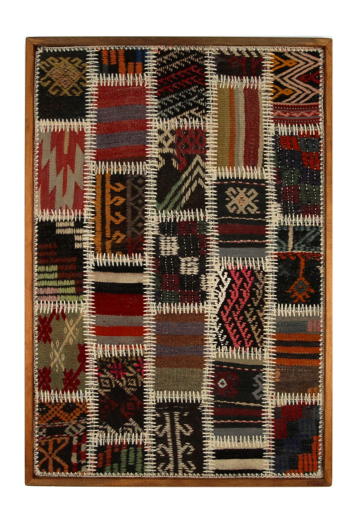 Gold & Ivory Kilim Patchwork woven wall art 26" x 37" - WA-PCH-GOL-6595-067 - Arconiz