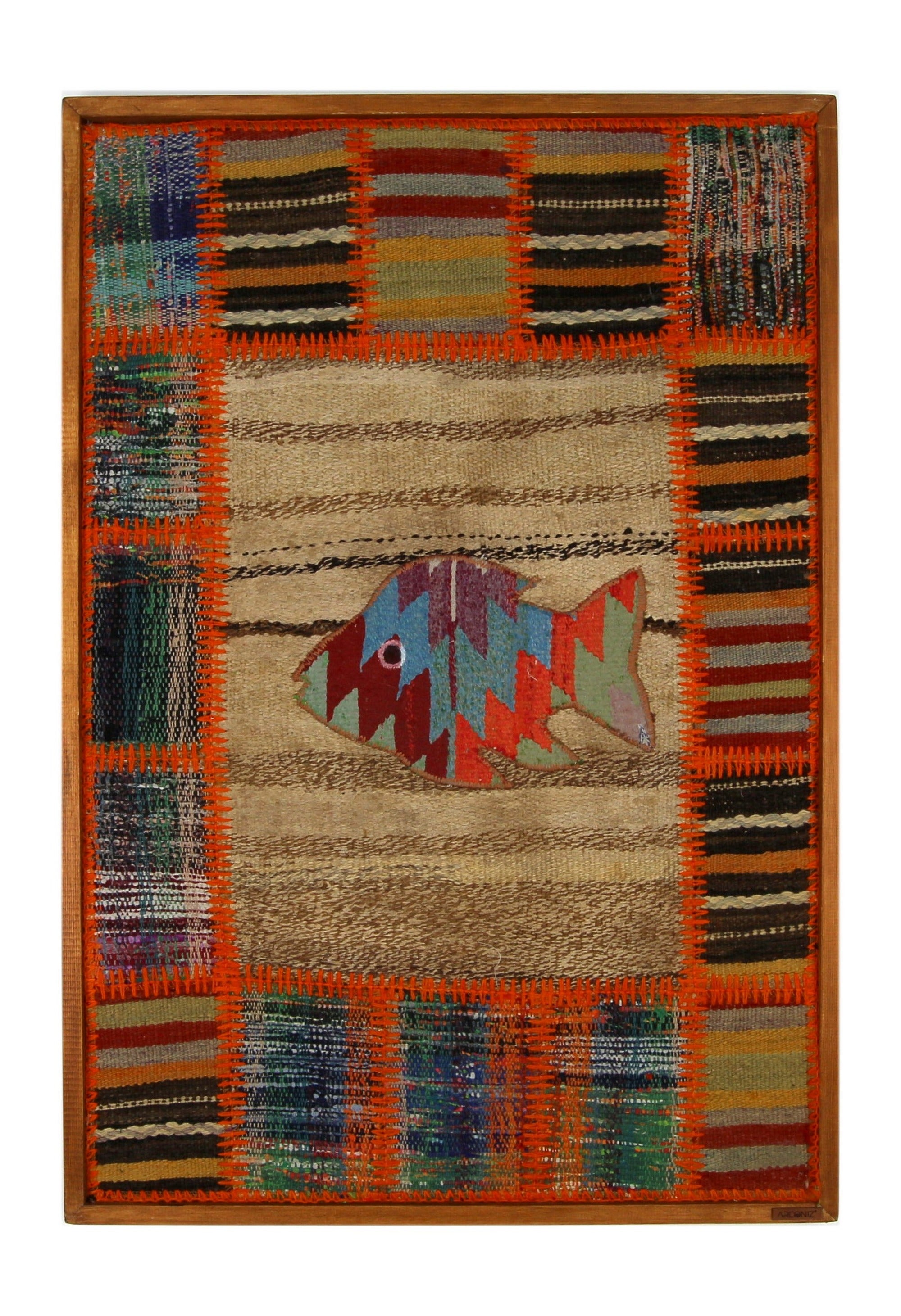 Kilim Fish Patchwork woven wall art 26" x 37" - WA-PFH-RED-6595-068 - Arconiz