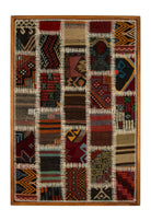 Teal & Ivory Kilim Patchwork woven wall art 26" x 37" - WA-PCH-TEA-6595-069 - Arconiz