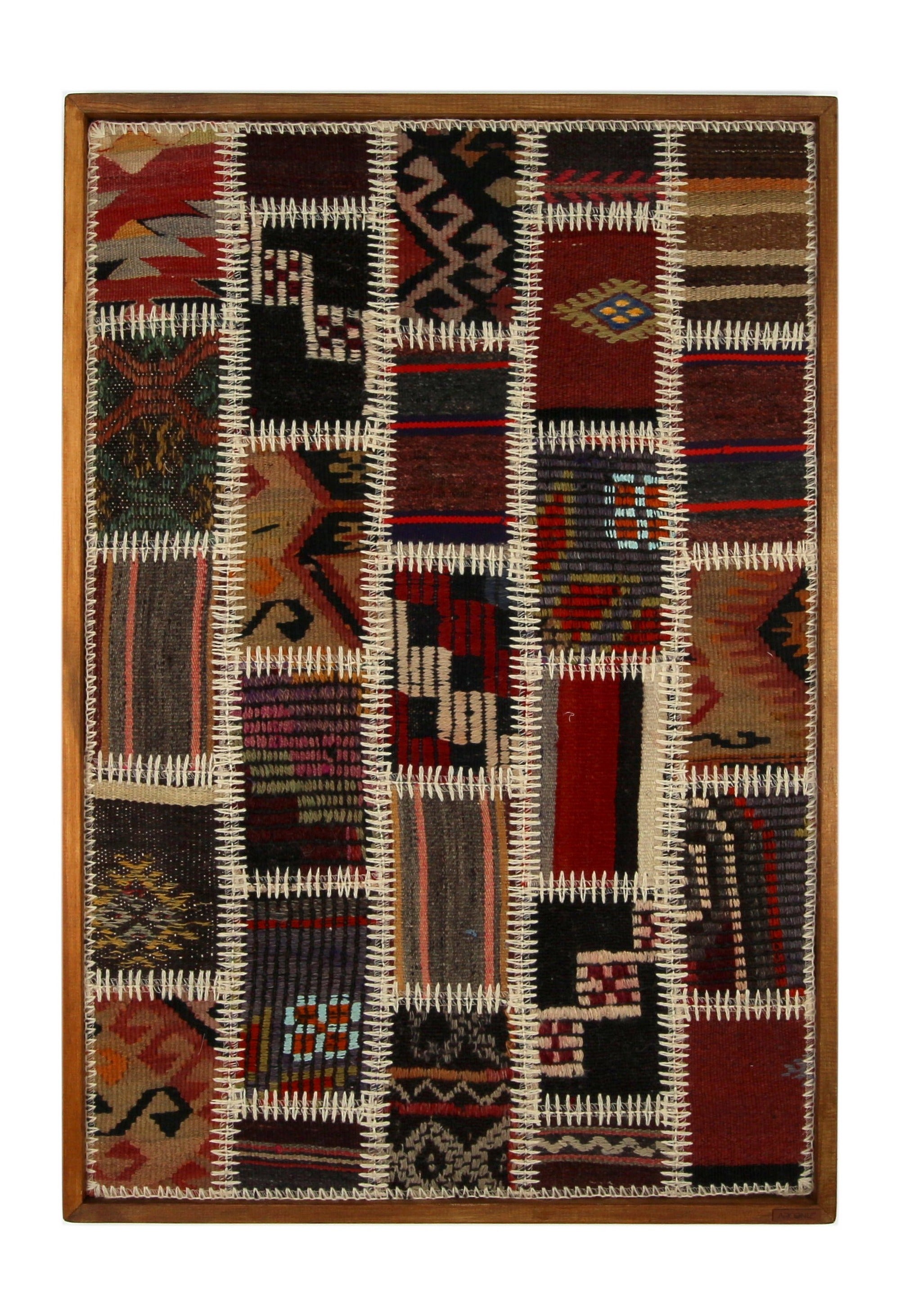 Cream Kilim Patchwork woven wall art 26" x 37" - WA-PCH-CRE-6595-070 - Arconiz