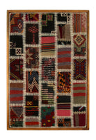 Magenta & Ivory Kilim Patchwork woven wall art 26" x 37" - WA-PCH-MAG-6595-071 - Arconiz