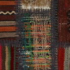 Close-up of the handwoven kilim weave - Grey Blue & Navy Kilim Patchwork on Rust & Cream - WA-PCH-GRE-6595-072 - Arconiz