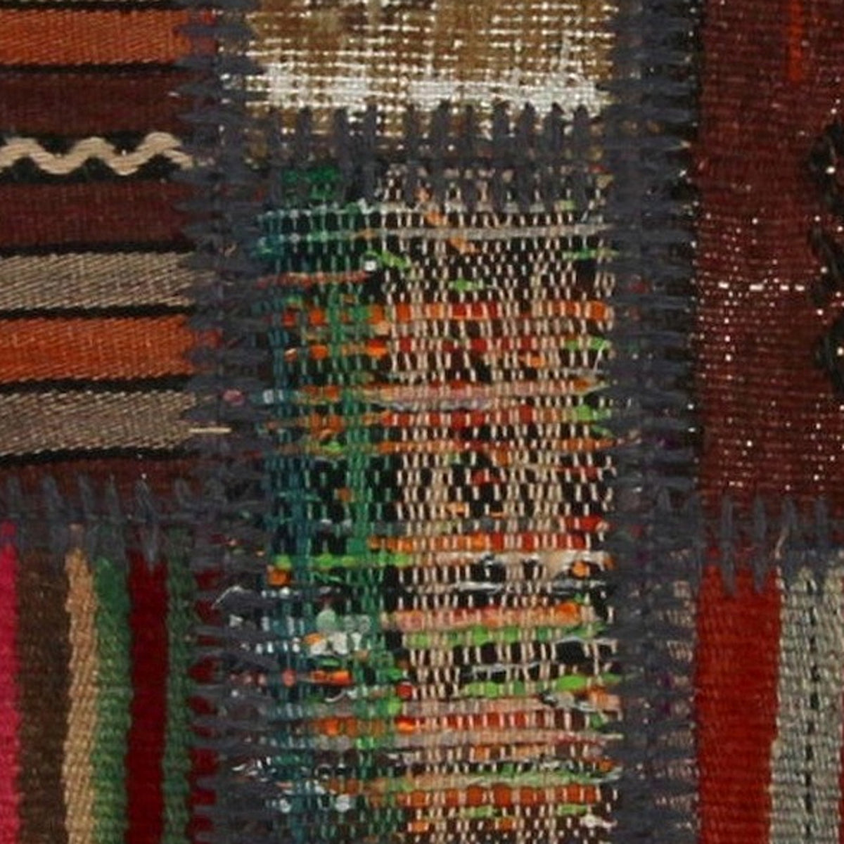 Close-up of the handwoven kilim weave - Grey Blue & Navy Kilim Patchwork on Rust & Cream - WA-PCH-GRE-6595-072 - Arconiz