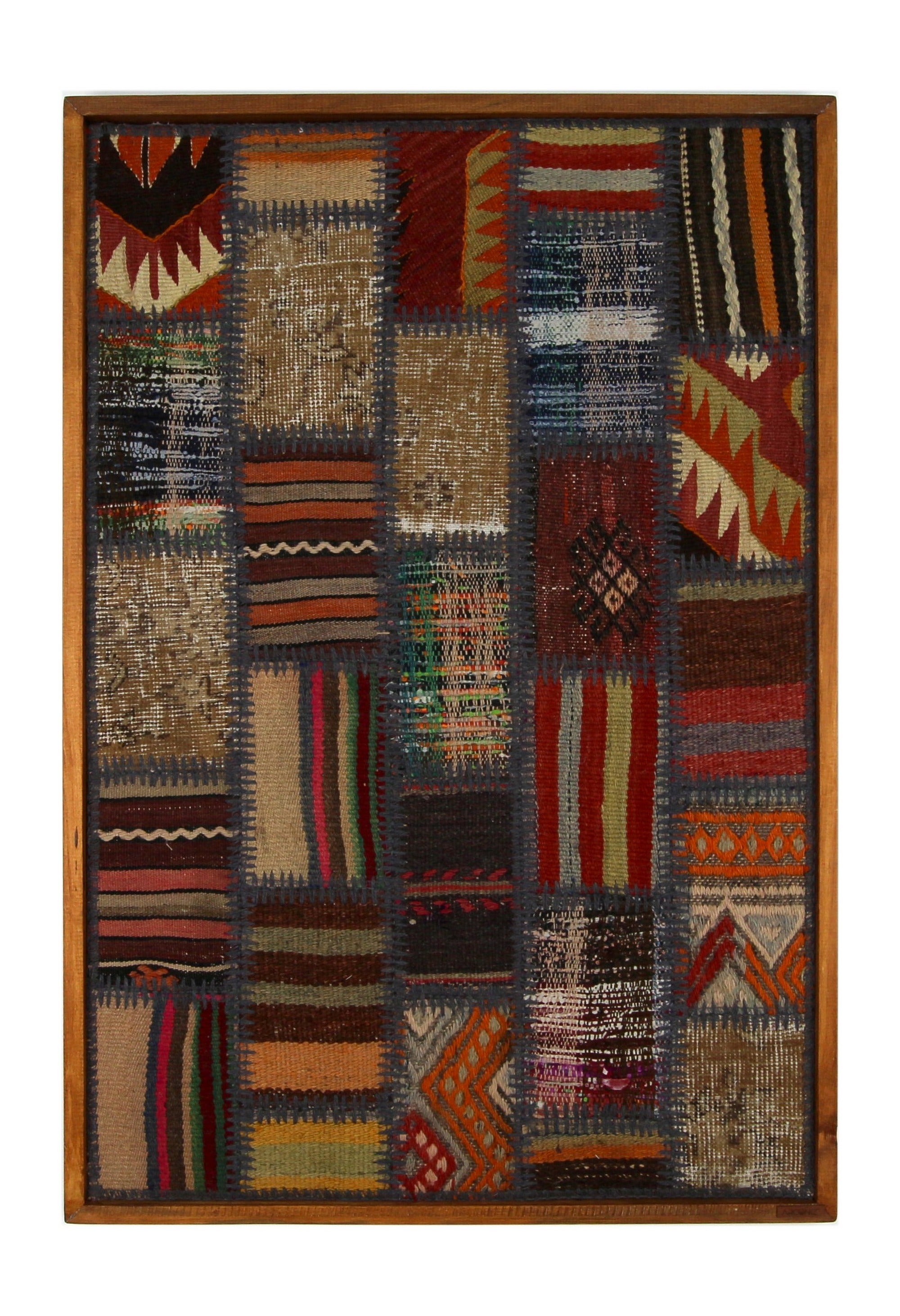 Grey Blue & Navy Kilim Patchwork woven wall art 26" x 37" - WA-PCH-GRE-6595-072 - Arconiz