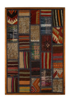 Grey Blue & Navy Kilim Patchwork woven wall art 26" x 37" - WA-PCH-GRE-6595-072 - Arconiz