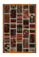 Rust, Teal & Cream Kilim Patchwork woven wall art 26" x 38" - WA-PCH-RUS-6696-074 - Arconiz