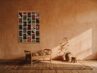 Red, Navy & Ochre Kilim Patchwork on Multicolor woven wall art in a second styled room setting, for scale - WA-PCH-RED-6696-075