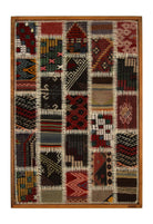 Red, Navy & Ochre Kilim Patchwork woven wall art 26" x 38" - WA-PCH-RED-6696-075 - Arconiz