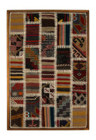 Burgundy & Cream Kilim Patchwork woven wall art 26" x 38" - WA-PCH-BUR-6696-076 - Arconiz