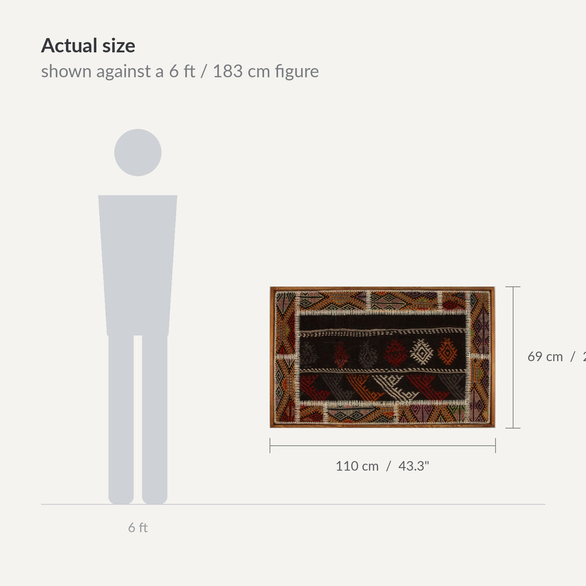 Size guide: 43" x 27" shown against a 6 ft / 183 cm figure - WA-BRD-RUS-11069-077