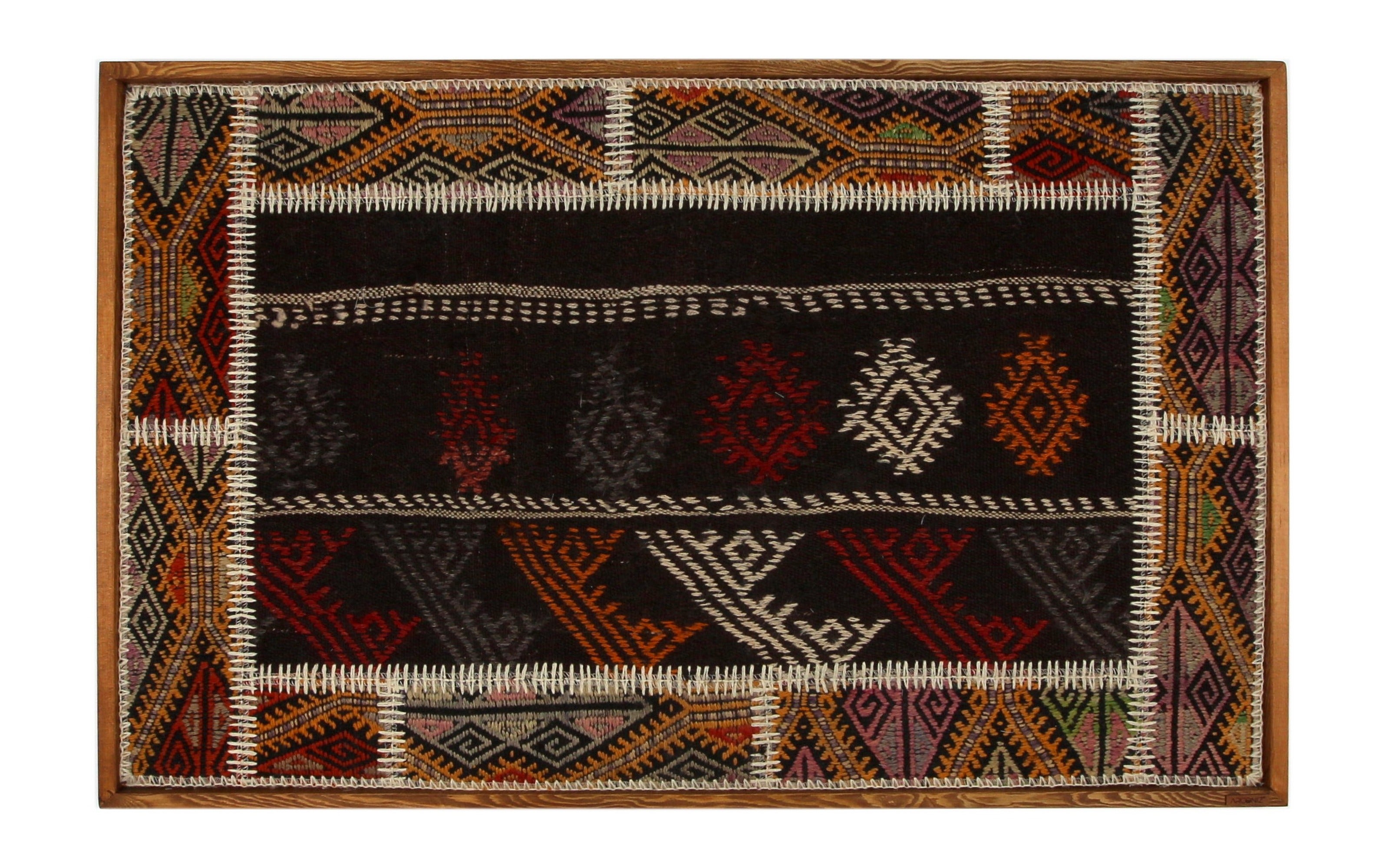 Rust & Ivory Bordered Kilim woven wall art 43" x 27" - WA-BRD-RUS-11069-077 - Arconiz