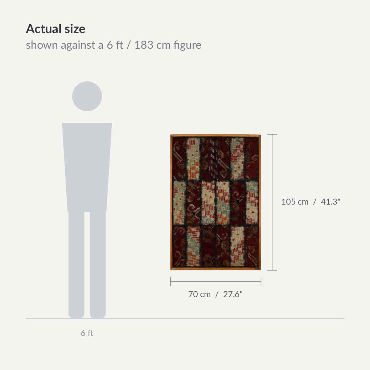 Size guide: 28" x 41" shown against a 6 ft / 183 cm figure - WA-PCH-CRE-70105-079