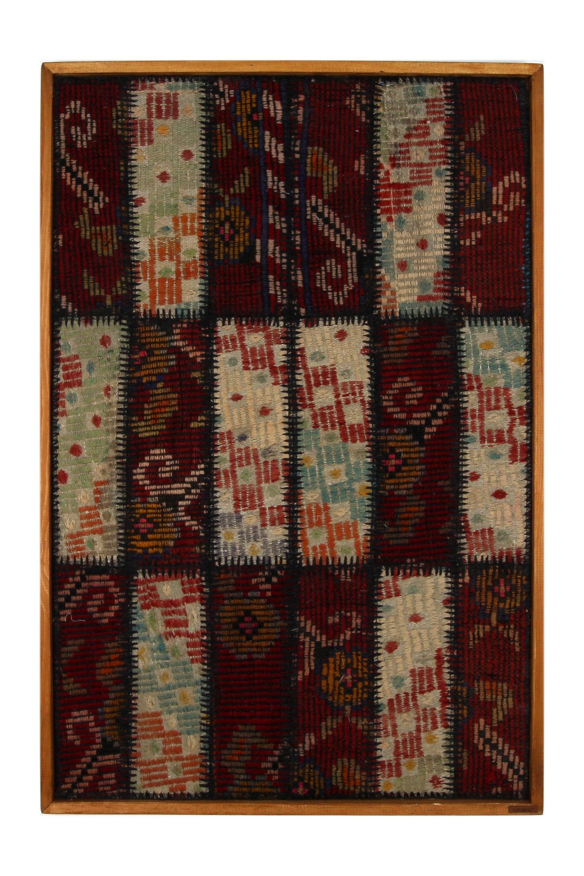 Cream & Aqua Kilim Patchwork woven wall art 28" x 41" - WA-PCH-CRE-70105-079 - Arconiz