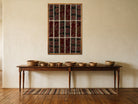Ivory Kilim Patchwork on Deep Red & Black woven wall art in a second styled room setting, for scale - WA-PCH-IVO-70105-080