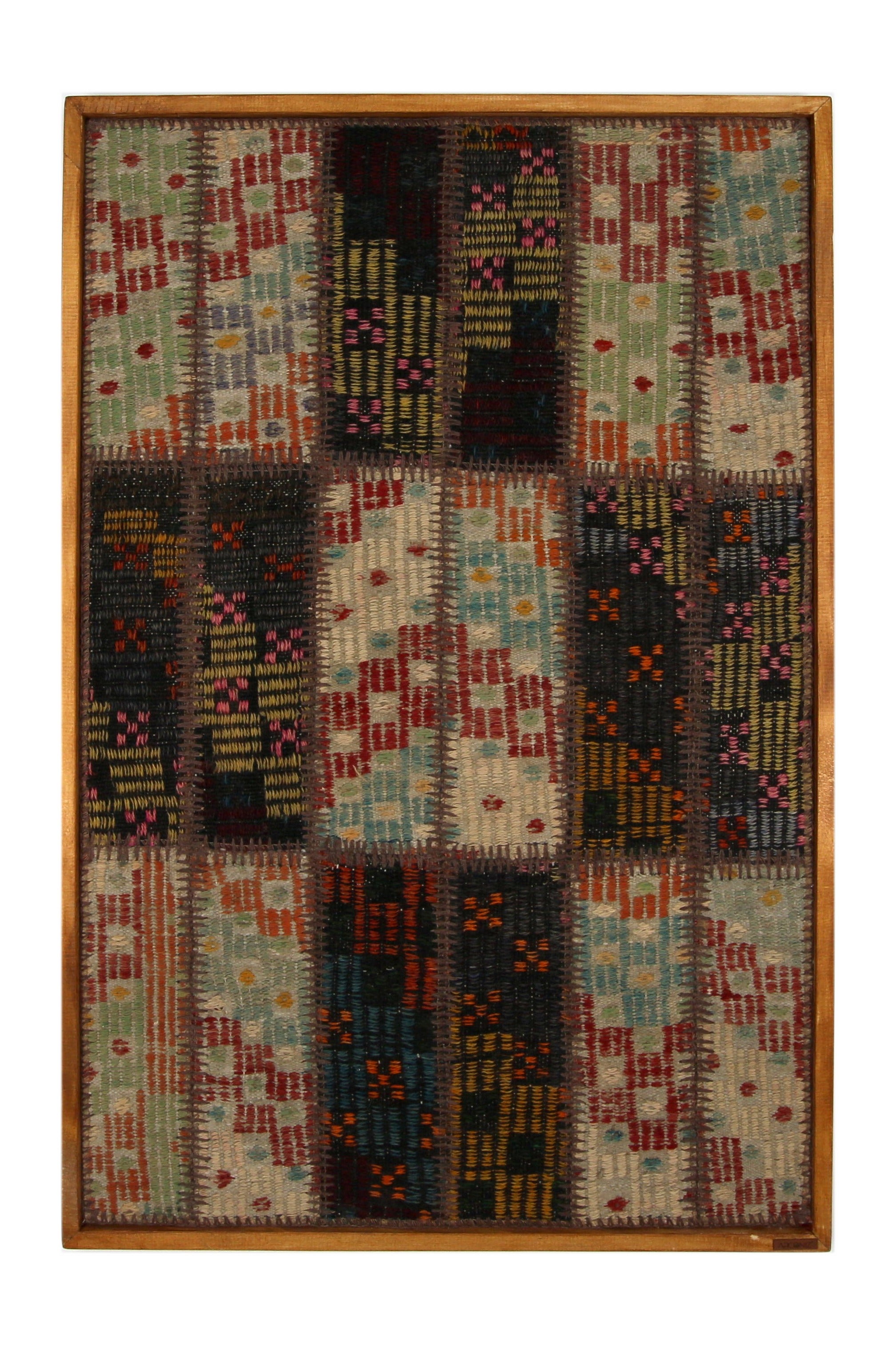 Aqua & Red Kilim Patchwork woven wall art 28" x 41" - WA-PCH-AQU-70105-082 - Arconiz
