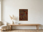 Navy & Red Tribal Kilim on Gold Ochre woven wall art in a second styled room setting, for scale - WA-TRB-NAV-7094-083