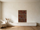 Red & Navy Tribal Kilim on Gold Ochre woven wall art in a second styled room setting, for scale - WA-TRB-RED-73108-084