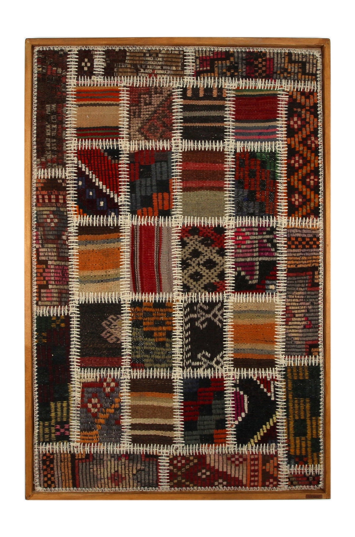 Rust & Ivory Kilim Patchwork woven wall art 30" x 45" - WA-PCH-RUS-76115-085 - Arconiz