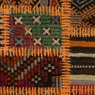 Close-up of the handwoven kilim weave - Orange & Emerald Kilim Patchwork on Rich Multicolor - WA-PCH-ORA-80104-087 - Arconiz