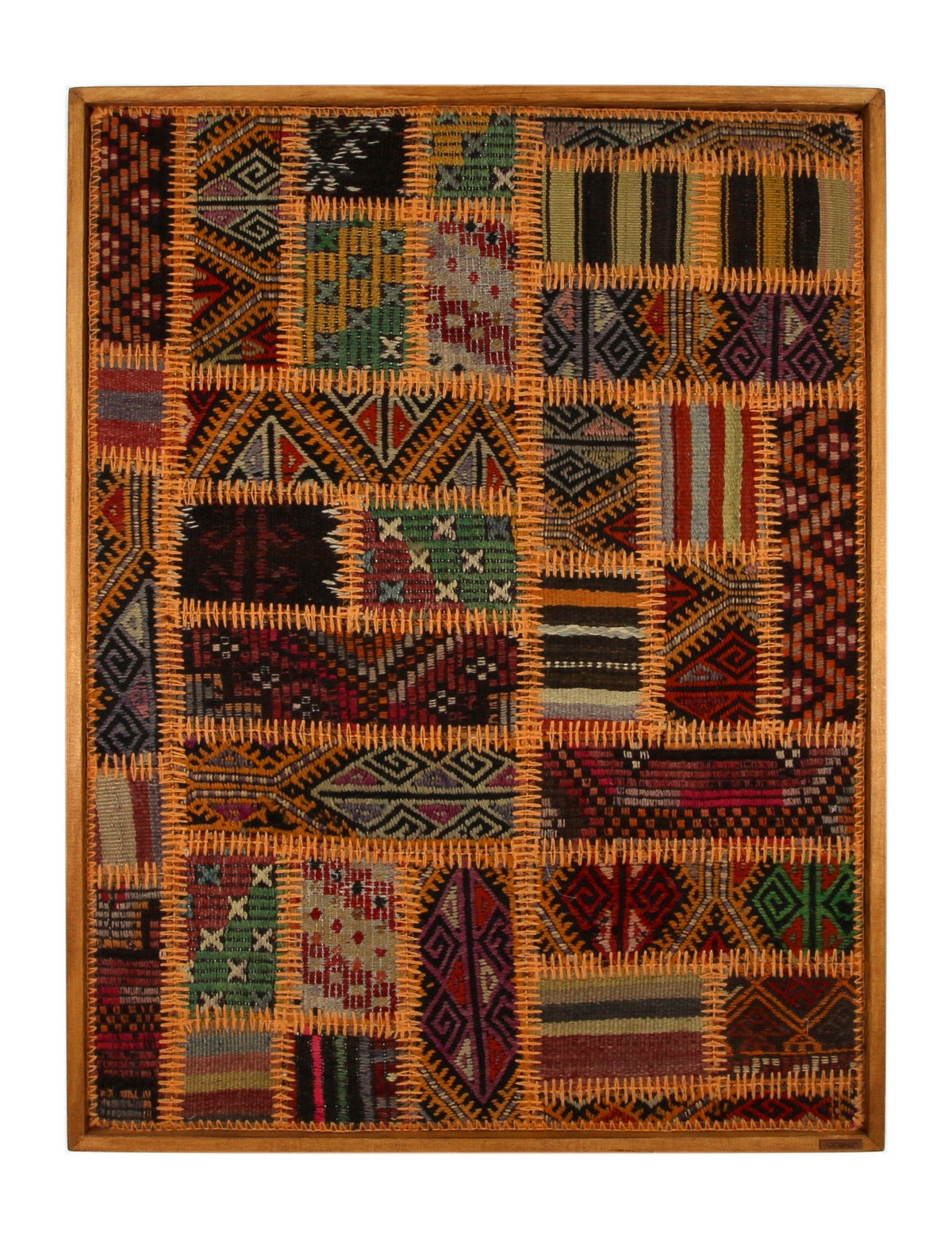 Orange & Emerald Kilim Patchwork woven wall art 31" x 41" - WA-PCH-ORA-80104-087 - Arconiz