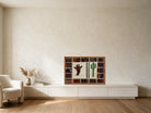 Hand & Cactus Folk Motif on Ivory woven wall art shown hanging in a styled room, for scale - WA-FLK-BRO-9565-089