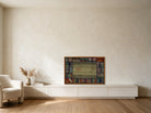Multicolor Bordered Kilim on Sage Green woven wall art in a second styled room setting, for scale - WA-BRD-MUL-9565-090