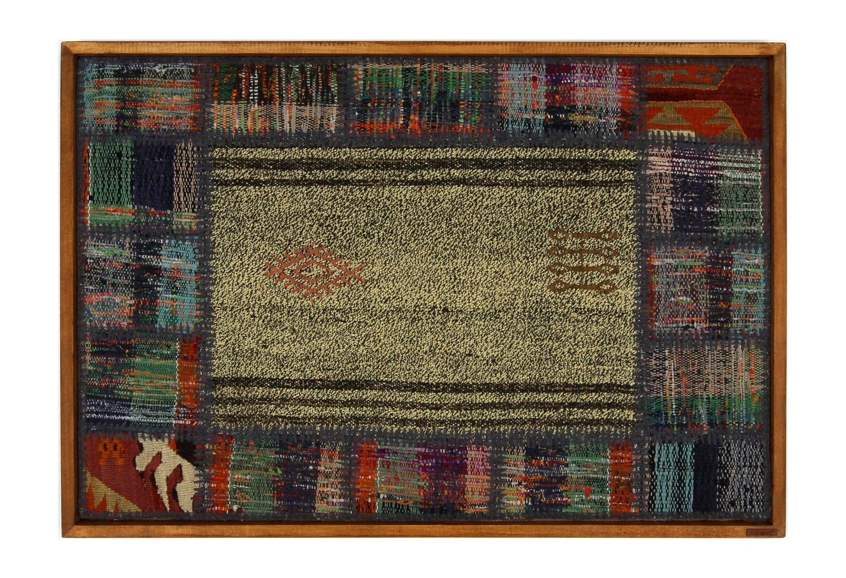 Multicolor Bordered Kilim woven wall art 37" x 26" - WA-BRD-MUL-9565-090 - Arconiz